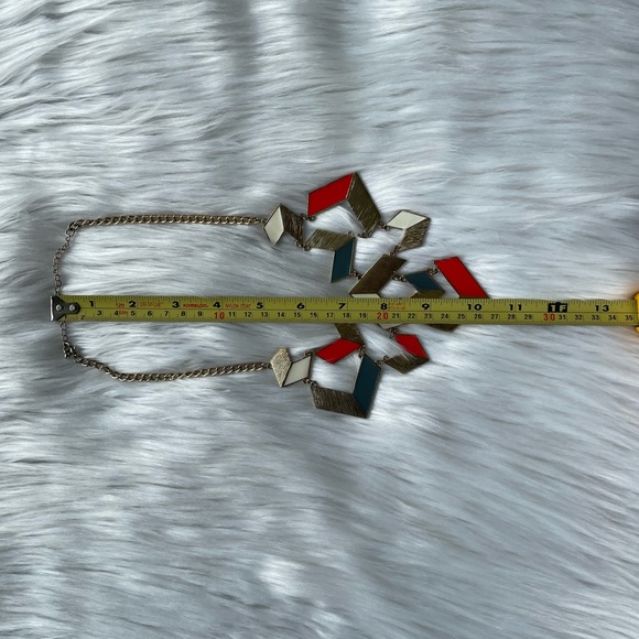 Gold and Red Aztec Geometric Statement Necklace - Picture 8 of 14